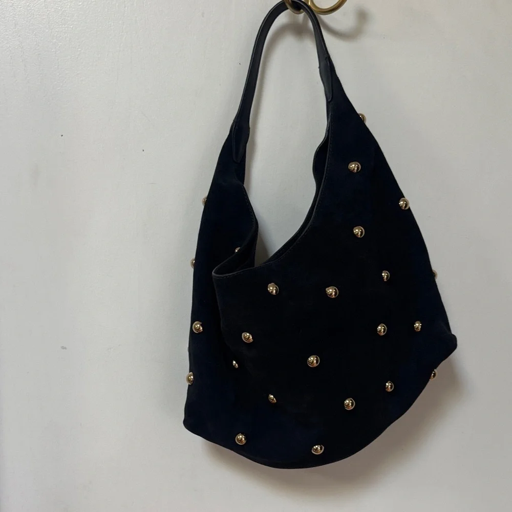 Madewell Mylie Studded Suede Hobo Shoulder Bag Juniper Berry Blue